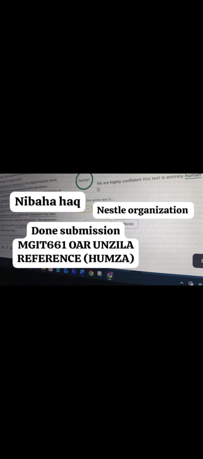 MGIT661 OAR submission — Unzila, reference Humza, Nestle organization